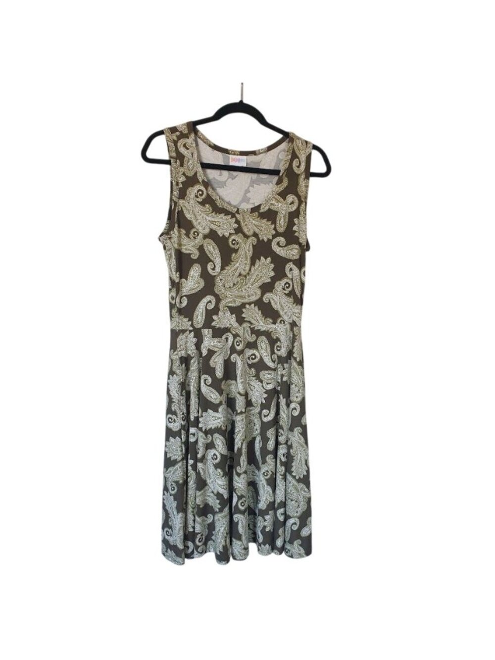 LuLaRoe Nicki Sleeveless Stretch Fit Green Paisley Print Fit Flair Dress M Women